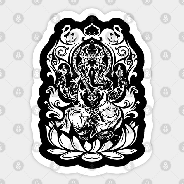 Tribal Ganesh (white) Sticker by TurkeysDesign